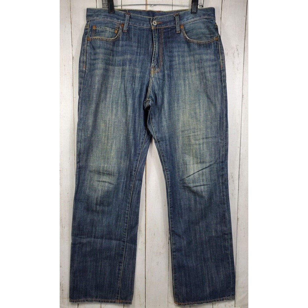 LUCKY BRAND Mens Jeans Long Inseam Size 34 Straight Leg Medium Wash Blue